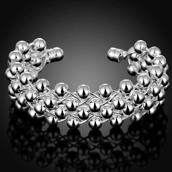 Silver Plated Smooth Bead Cuff Bracelet - Picture 4 of 7